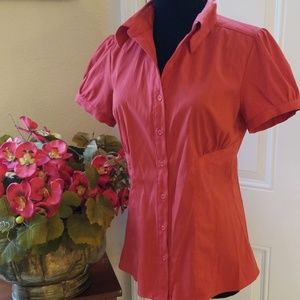 EUC red short sleeve career blouse, Small